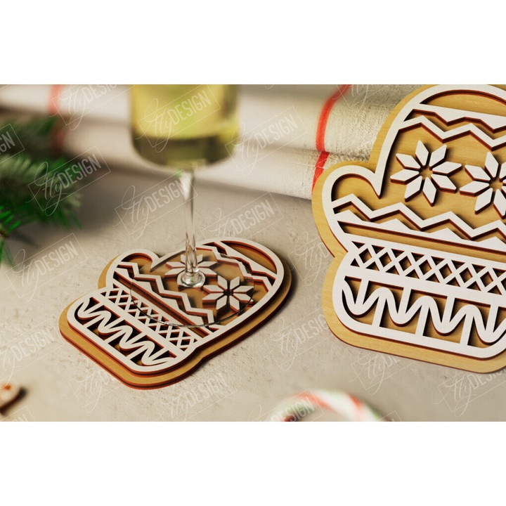 Suport bauturi, Intrahome, Christougenniatiko, 15x15cm, din plywood 3mm-4mm, ideal pentru decoratiuni si proiecte DIY