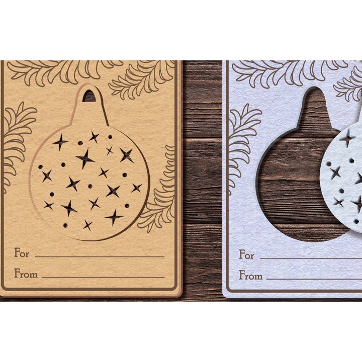 Carton de Craciun cu fundita, 14x14 cm, din plywood, set, Intrahome
