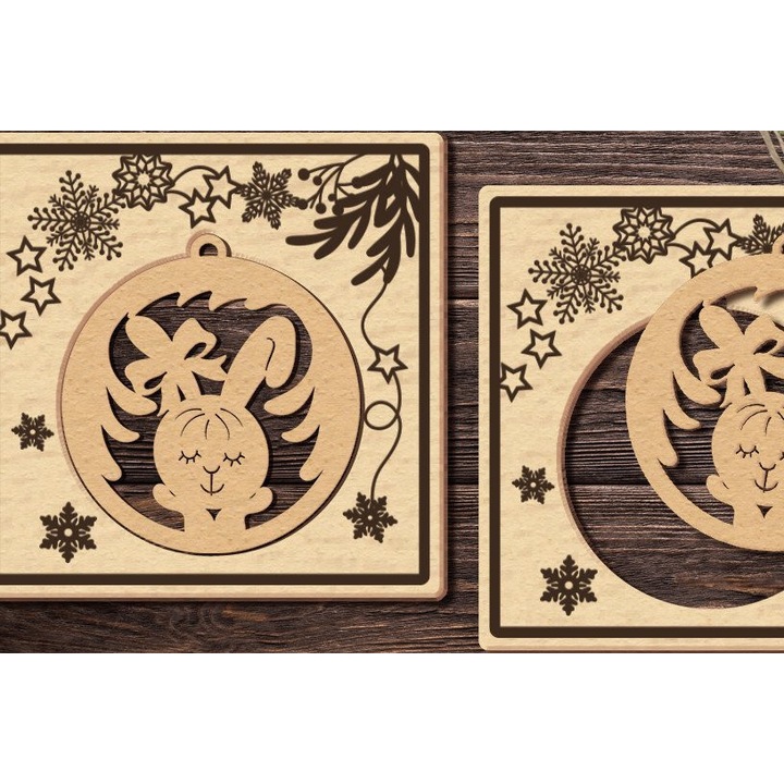 Carton de Craciun cu taiere laser, Intrahome, 17x17 cm, din plywood 3mm-4mm, pentru decoratiuni si proiecte DIY