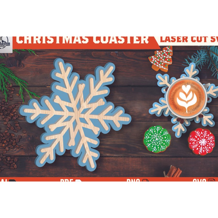 Suporturi bauturi, Intrahome, set suporturi de Craciun, 15x15 cm, din plywood 3mm-4mm