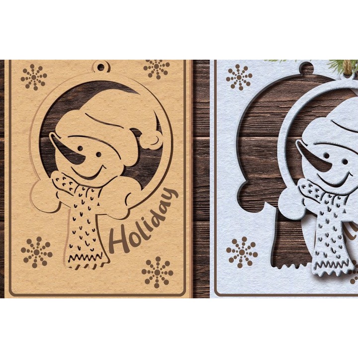 Carton de Craciun Chionanthropos, Intrahome, 14x14 cm, din plywood 3mm-4mm, set pentru decoratiuni si proiecte DIY