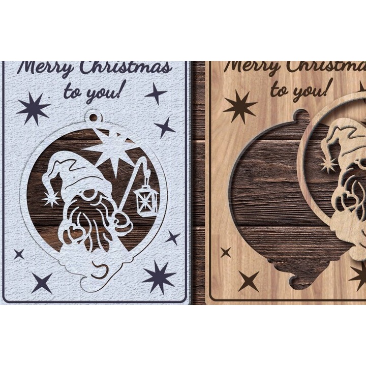 Carton de Craciun cu Gnome, Intrahome, 14x14 cm, din plywood 3mm-4mm, set pentru decoratiuni si proiecte DIY