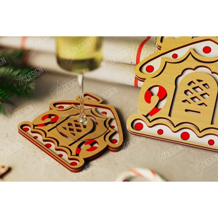 Suport bauturi, Intrahome, Christougenniatiko, 15x15 cm, din plywood 3mm-4mm, set