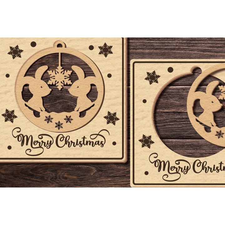 Carton de Craciun cu brad, Intrahome, 17x17 cm, din plywood 3mm-4mm, pentru decoratiuni si proiecte DIY