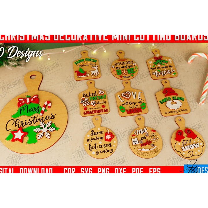 Set mini sanide decorative din plywood, Intrahome, 15x15 cm, pentru decoratiuni si proiecte DIY