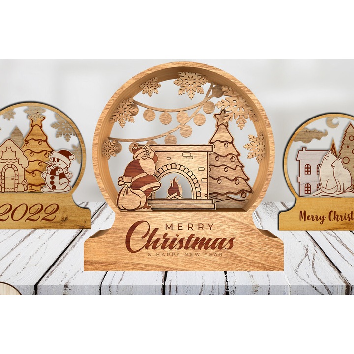 Set Bile Cristaline de Craciun, Intrahome, 4x4 cm, Plywood 3mm-4mm, pentru decoratiuni si proiecte DIY