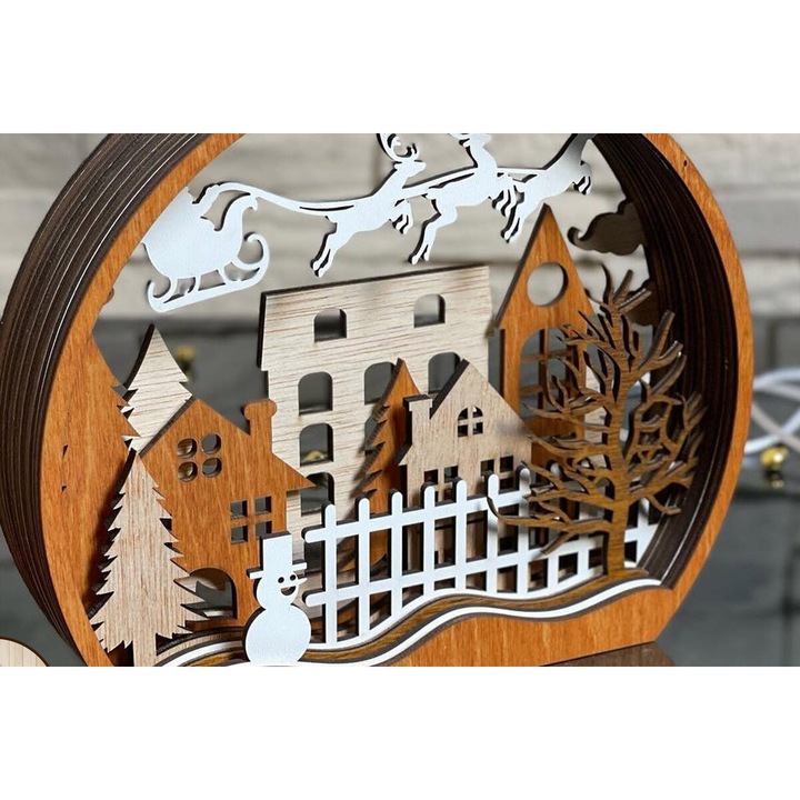 Figurina decorativa Craciun, Intrahome, model sfera, dimensiuni 4x4 cm, din plywood 3mm-4mm, set pentru decorare si proiecte DIY