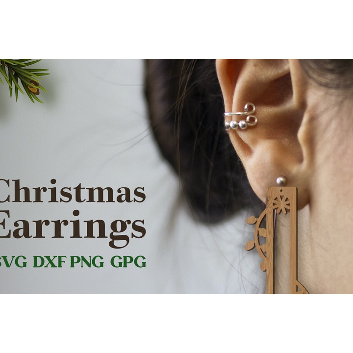 Cercei de Craciun din lemn, Intrahome, 3x3 cm, set pentru decoratiuni si proiecte DIY