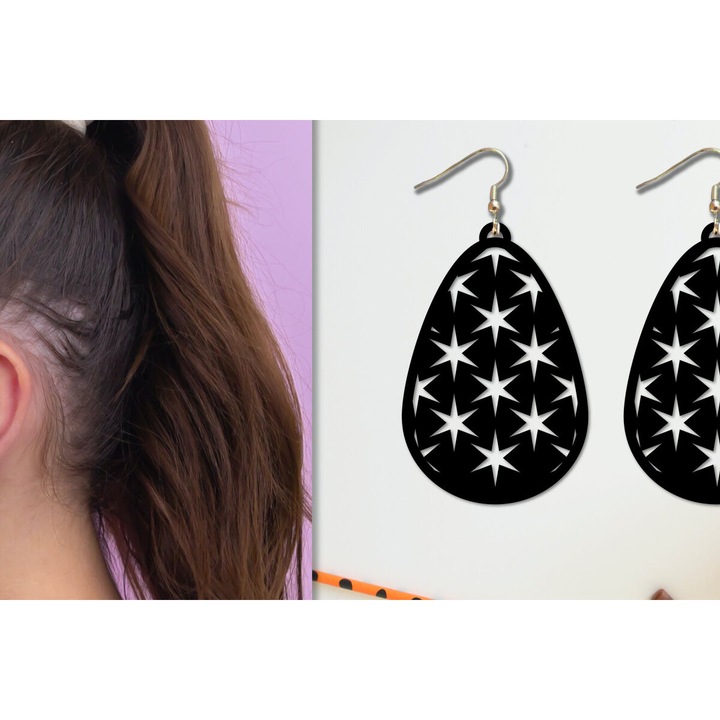 Cercei de Craciun, Intrahome, din lemn de placaj, 3x3 cm, set pentru decoratiuni si proiecte DIY