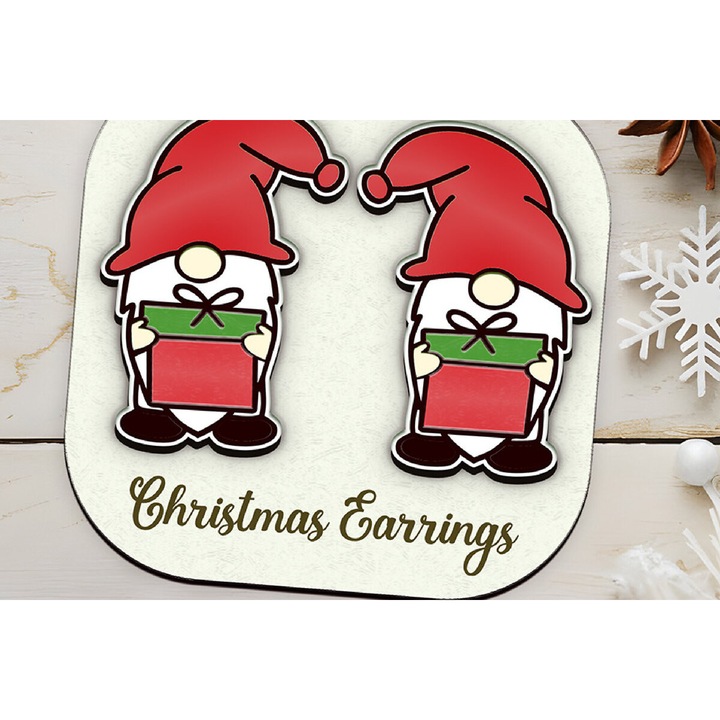 Cercei de Craciun din lemn, Intrahome, 4x4 cm, taiati cu laser, set