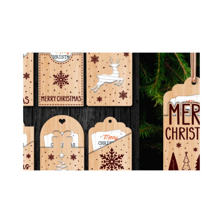 Felicitari de Craciun, Intrahome, 15x15 cm, din plywood 3mm-4mm, set