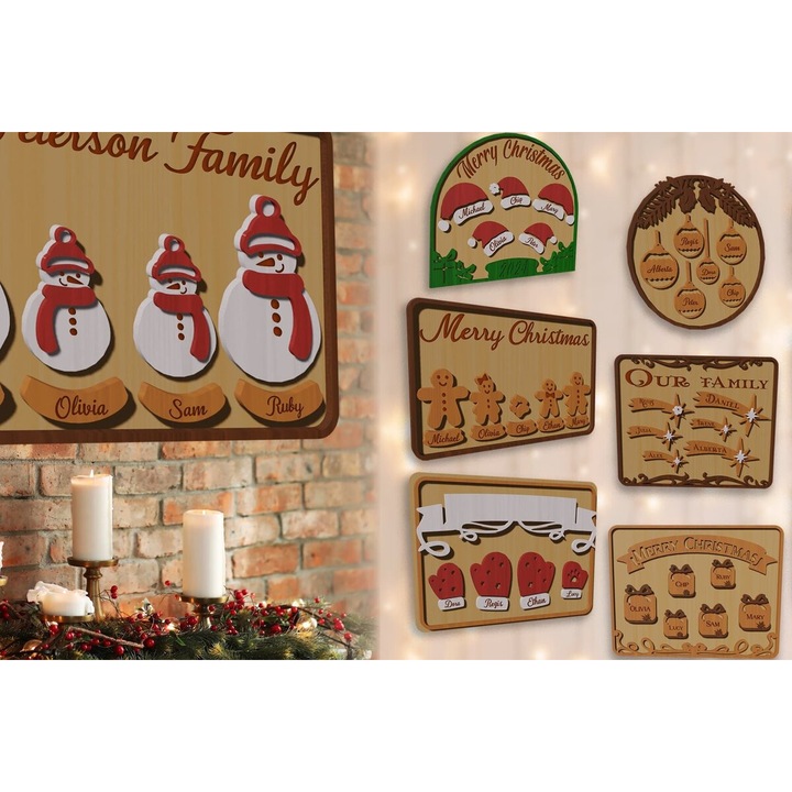 Set de decoratiuni de Craciun din lemn, Intrahome, 15x15 cm, 3mm-4mm, pentru proiecte DIY