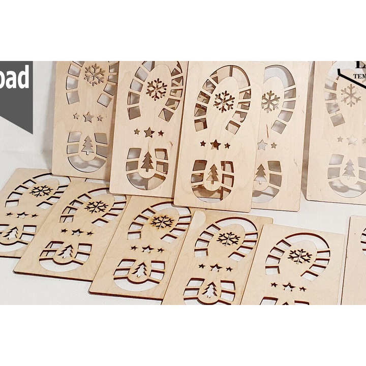 Sablon decorativ de perete, Intrahome, Craciun, dimensiuni 30x20 cm, din plywood 3mm-4mm