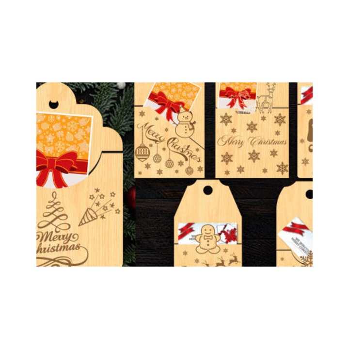 Set suport pentru felicitari de Craciun, Intrahome, 8x8 cm, din plywood, 3mm-4mm