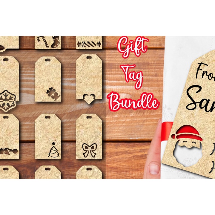 Set etichete decorative din lemn Christougennon 5, Intrahome, 40x40 cm, 3mm-4mm, pentru decorare si proiecte DIY