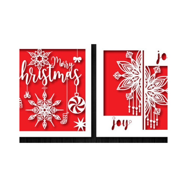 Pachet de decoratiuni de Craciun, Intrahome, Layer1060, 15x15cm, din plywood 3mm-4mm