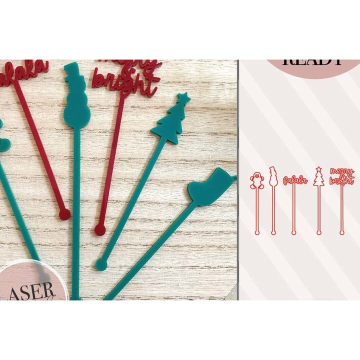 Betisoare de amestec pentru bauturi de Craciun, Intrahome, 15x15 cm, din plywood 3mm-4mm, set