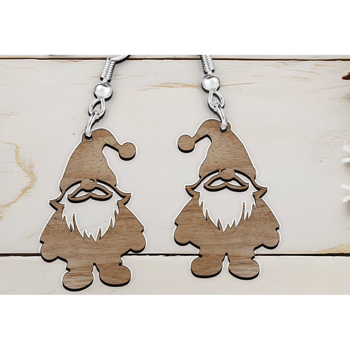 Cercei de Craciun din lemn, Intrahome, 4x4 cm, set pentru decorare si proiecte DIY