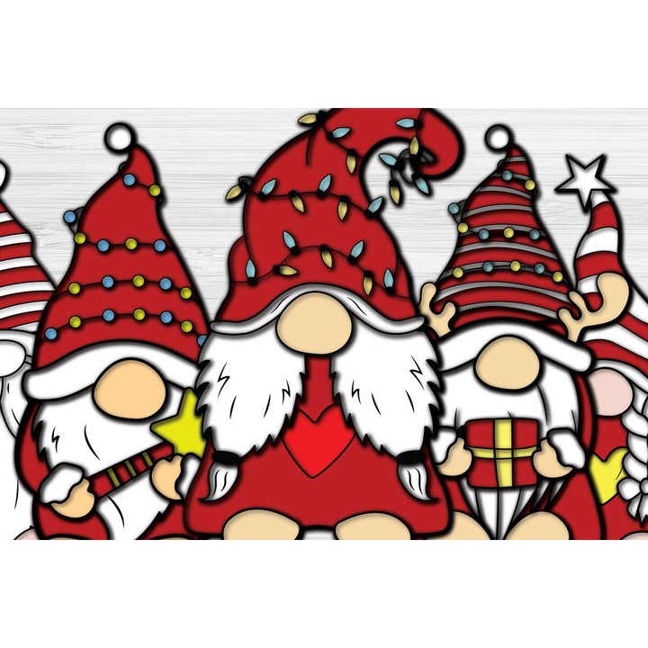 Set de decupaje 3D din hartie Gnome de Craciun, Intrahome, 1200x1200 cm, din plywood 3mm-4mm