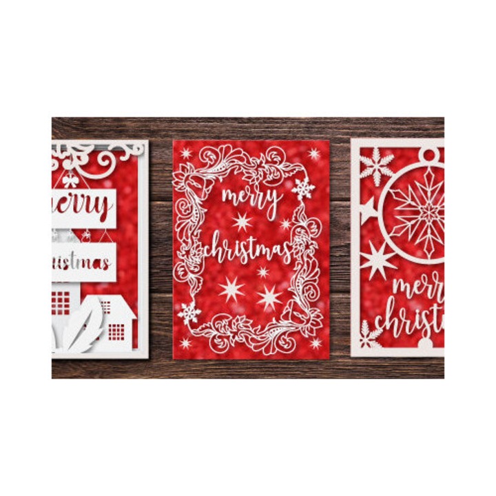 Felicitare de Craciun, Intrahome, Layer 977, 15x15 cm, din plywood 3mm-4mm, pentru decoratiuni si proiecte DIY