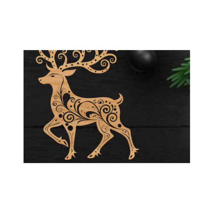 Tablou decorativ din metal Cerb Craciun, Intrahome, 40x40 cm, din plywood de calitate superioara