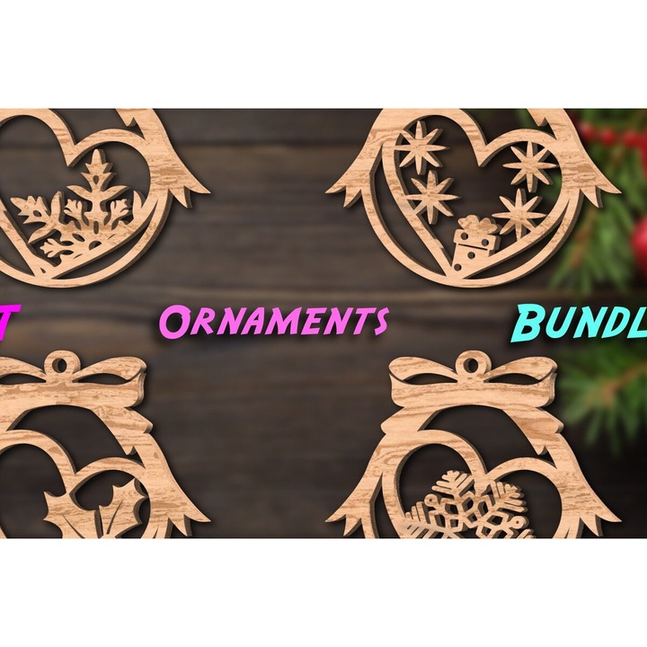 Set de decoratiuni din lemn pentru Craciun, Intrahome, 8x8 cm, din plywood 3mm-4mm