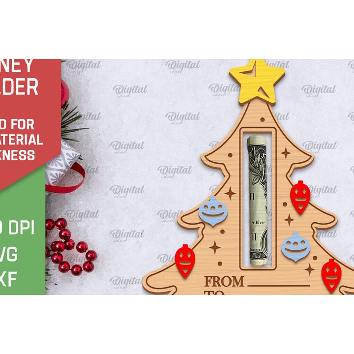 Felicitare, Intrahome, Schedio cu laser Craciun, 15x15 cm, din plywood 3mm-4mm, set