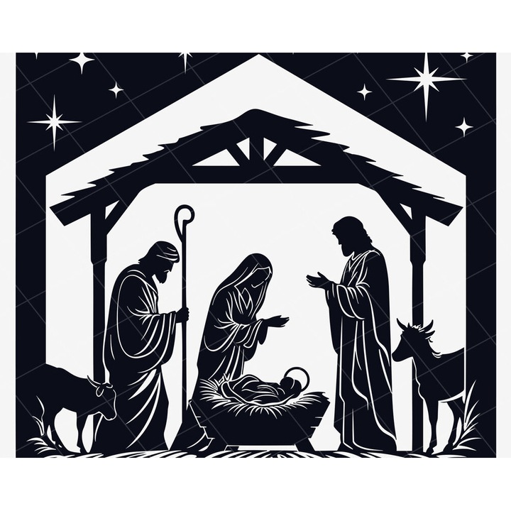 Figurina Craciun, Intrahome, Nasterea lui Isus, 15x15 cm, din plywood 3mm-4mm, set