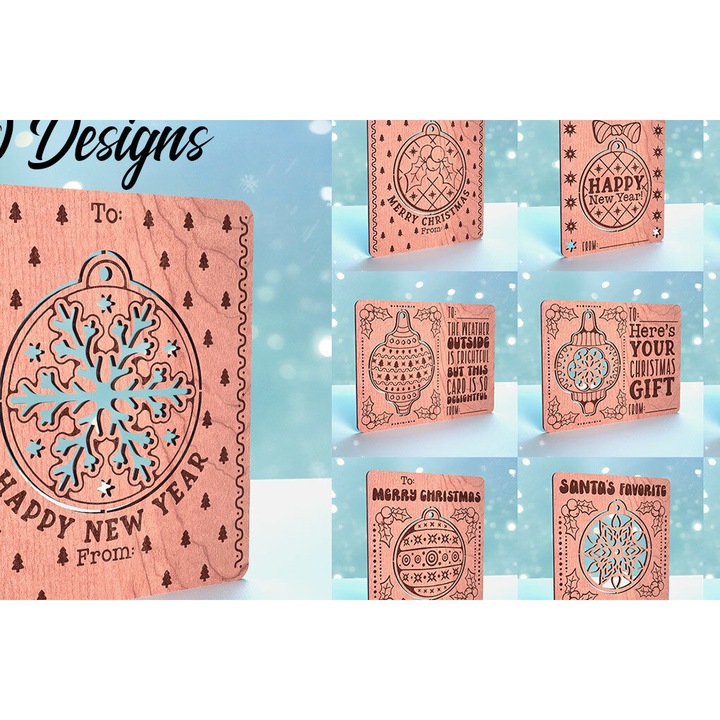 Carton de Craciun din lemn Plywood 3mm-4mm, 8x8 cm, set, Intrahome