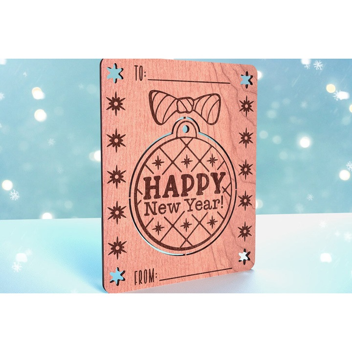 Carton de Craciun din lemn, Intrahome, 8x8 cm, pentru decoratiuni si proiecte DIY