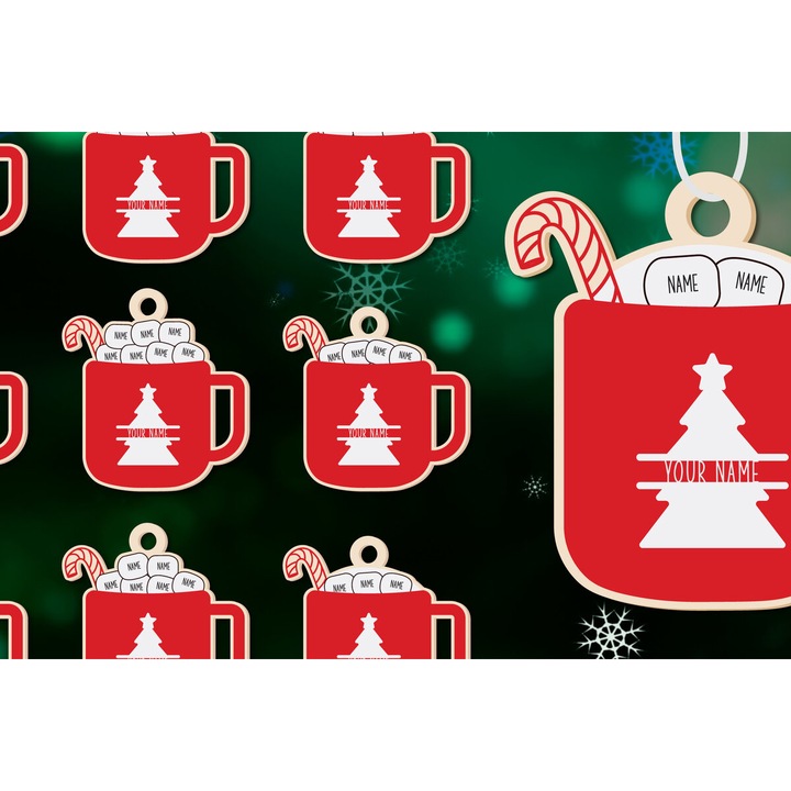 Stolidi de Craciun Hot Cocoa, Intrahome, 8x8 cm, din plywood, set