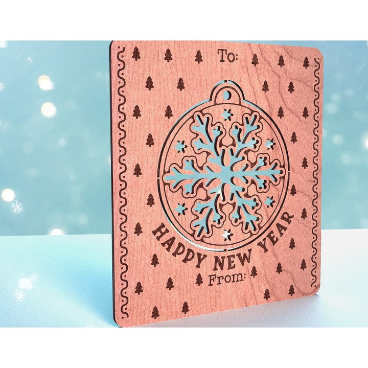 Carton de Craciun din lemn, Intrahome, 8x8 cm, set pentru decoratiuni si proiecte DIY