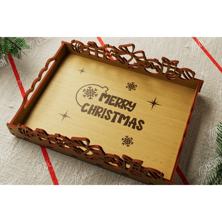 Disc de servire Craciun, Intrahome, 15x15 cm, din plywood 3mm-4mm, pentru decoratiuni si proiecte DIY