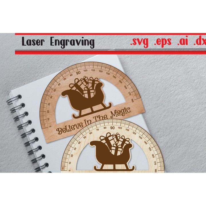 Arhitectura de Craciun - Ruler Protactor, 15x15 cm, Plywood 3mm-4mm, set pentru decoratiuni si proiecte DIY