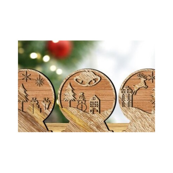 Glob de Craciun din lemn, Intrahome, 15x15 cm, pentru decorare si proiecte DIY