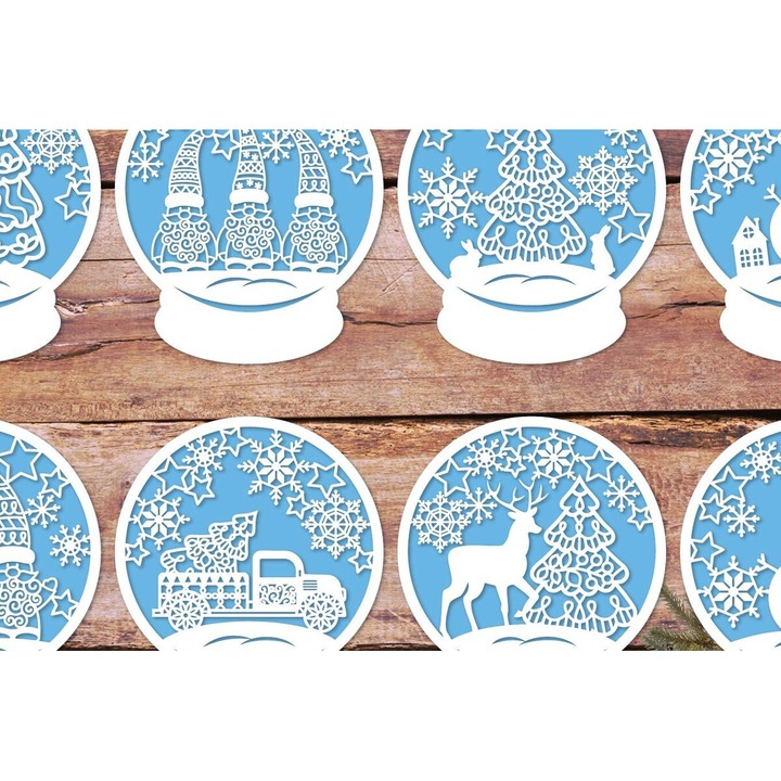 Felicitare Craciun Snow Globe, Intrahome, 15x15 cm, din plywood 3mm-4mm, pentru decoratiuni si proiecte DIY