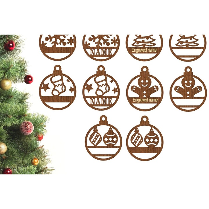 Set de decoratiuni de Craciun, Intrahome, 5 modele, 3x3 cm, din plywood 3mm-4mm