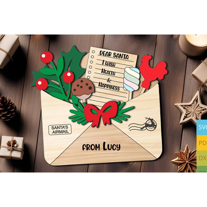 Pachet de 2 Phakeli Christougenniatikos Euchon Agiou Basile, Plywood 3mm-4mm, 5x5 cm, pentru decoratiuni si proiecte DIY