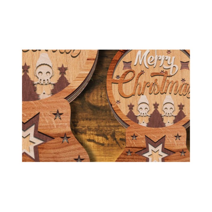 Glob de Craciun din lemn, Intrahome, 15x15 cm, pentru decoratiuni si proiecte DIY