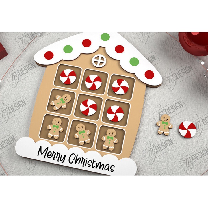 Joc de societate, Intrahome, Tic Tac Toe, din lemn, 15x15cm, set