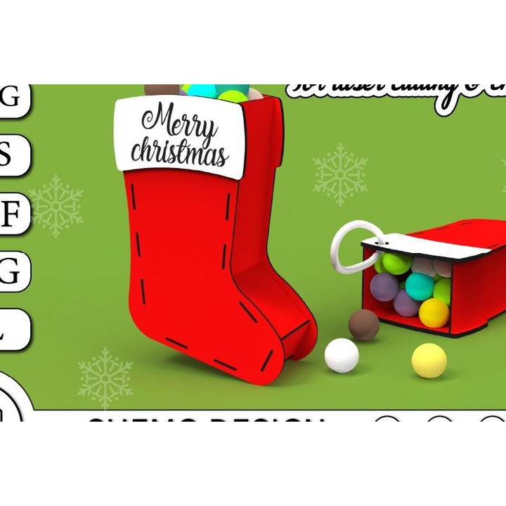 Ciorap de Craciun din lemn plywood 3mm-4mm, 15x15 cm, design decorativ, set de figurine si decoratiuni Craciun