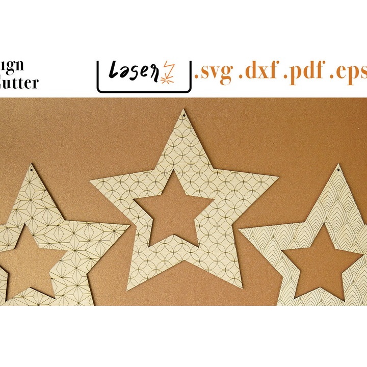 Fisa decorativa Craciun Star Big Deco 4 Cut, Intrahome, 30x20 cm, din plywood 3mm-4mm, ideala pentru proiecte DIY