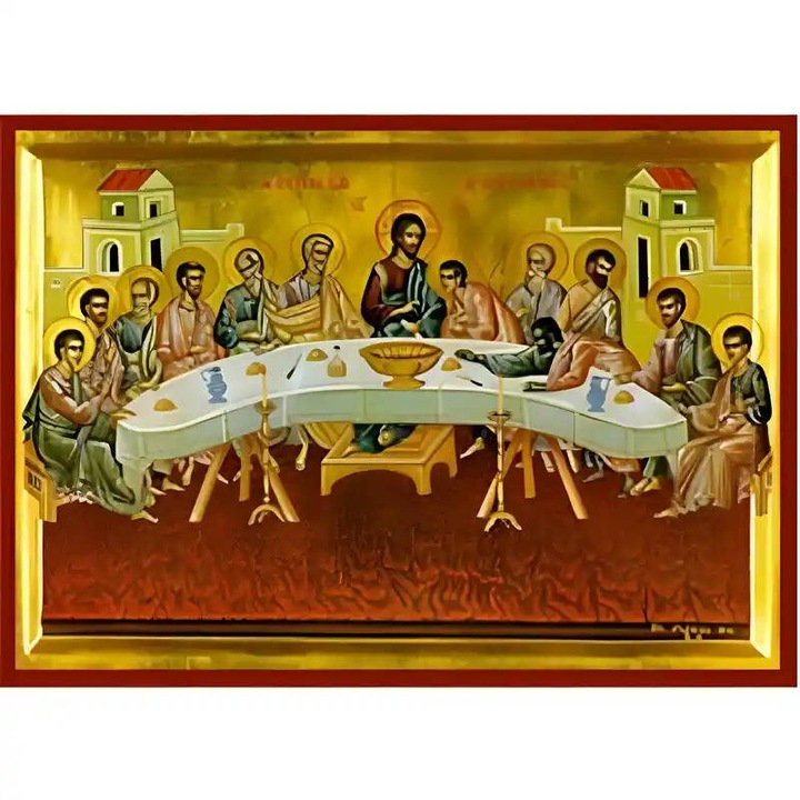 Icoana ortodoxa, Intrahome, Eikona Misticului Deipn, 10x7 cm, lemn phlamouria