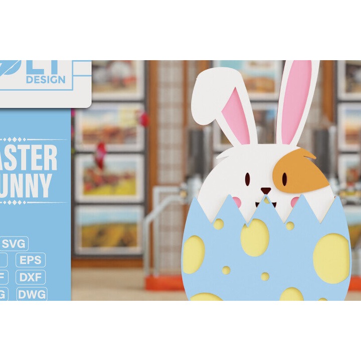 Iepuras de Paste 3D din lemn taiat cu laser, 20x25 cm, set de accesorii decorative