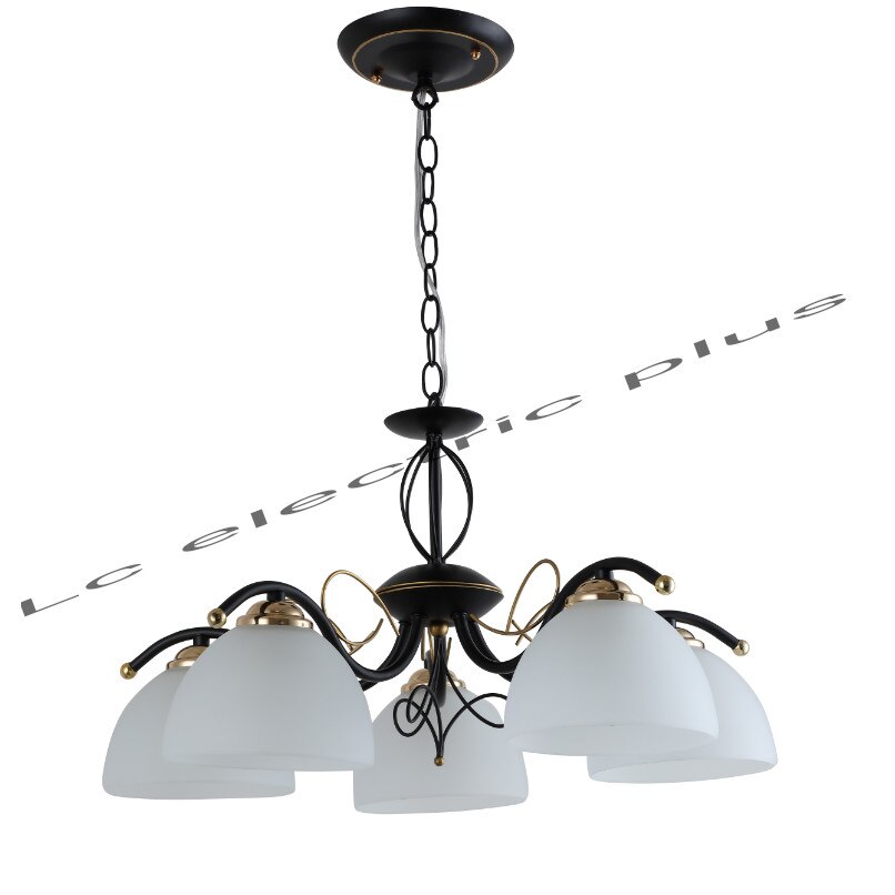 Candelabru Eloro 5XE27,negru+auriu+alb.