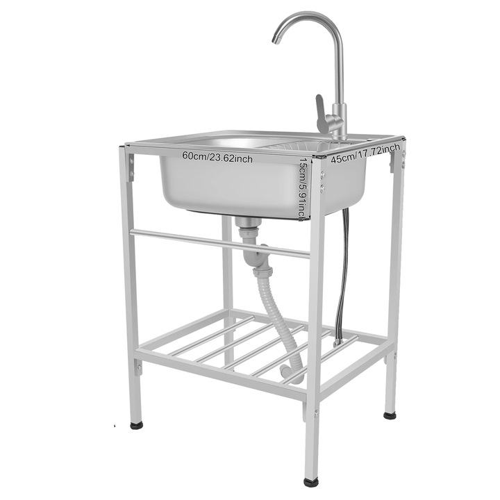 Chiuveta bucatarie, design freestanding, o singura cuva, inox 304, argintie, 60kg