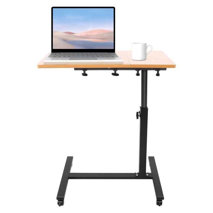 Mobil laptopasztal, Számítógépasztal kerekeken, Állítható magasság 58–90 cm, 360°-ban forgatható, Dönthető asztallap, 60x34,5 cm