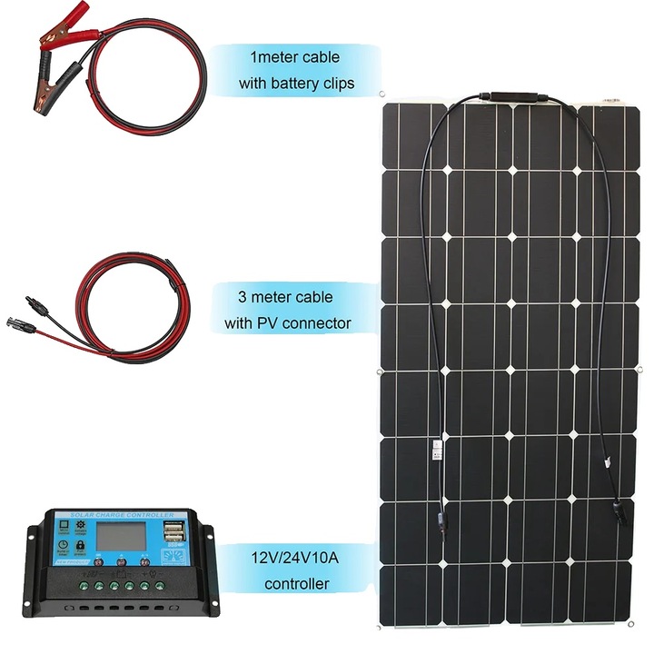 Kit solar 100W, design flexibil, eficienta ridicata, 970x530x2.5mm, 1.7kg