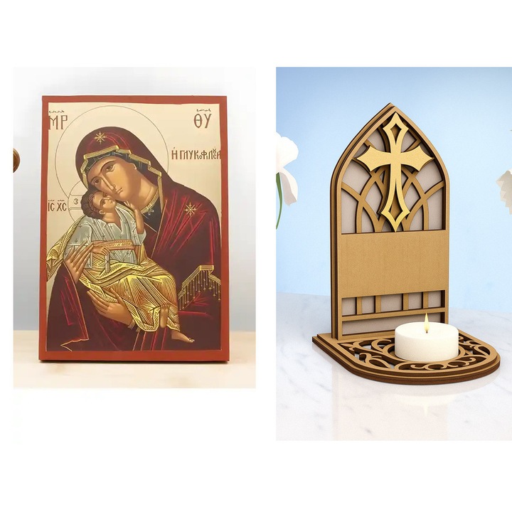 Icoana Ortodoxa, Intrahome, Glykophilousa, 8 culori, 45x35 cm