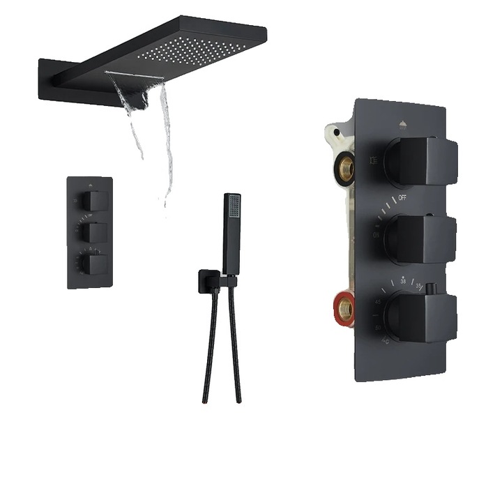 Baterie sanitara, stil contemporan, sistem de control dual, negru, 1 maner